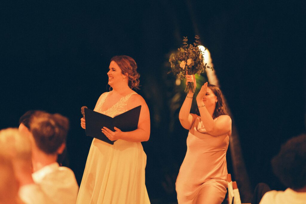 Bride delivering a speech at her wedding